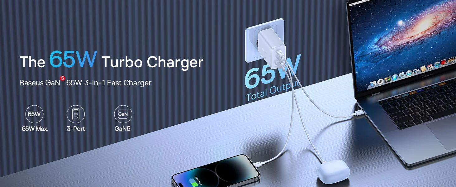 baseus cube pro 3 in 1 gan5 65w fast charger