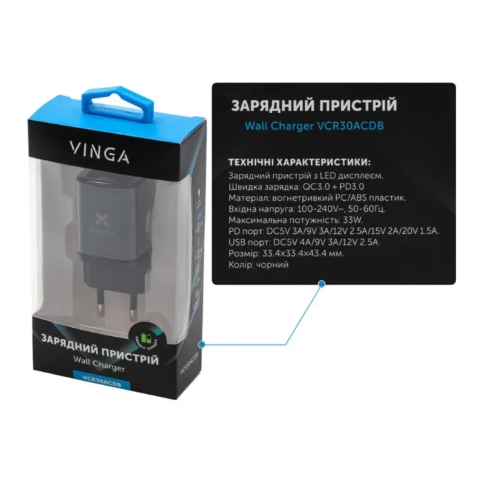 Vinga USB-C PD30W, USB-A QC30W Display 33W Max